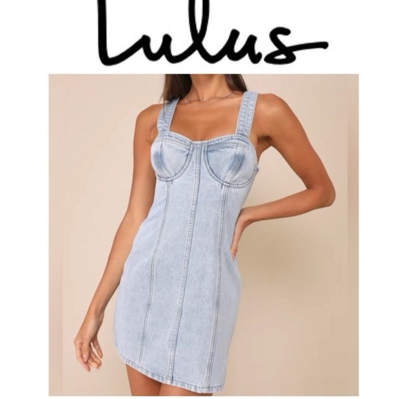 Lulu Stylish Daze Light Wash Denim Sleeveless Bustier Mini Dress in Sz L NWT - Picture 6 of 8